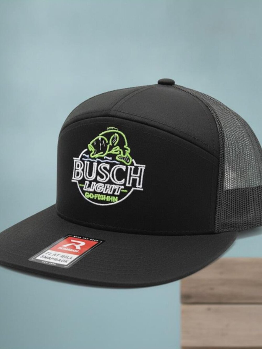 Go Fishin Bass Fishing Embroidered Black Richardson Flat Bill Snapback Hat Beers